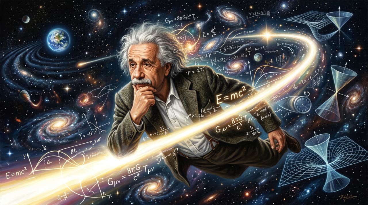 Albert Einstein não construiu suas descobertas apenas com cálculos matemáticos complexos mas sim através de visualizações mentais profundas e muita curiosidade.