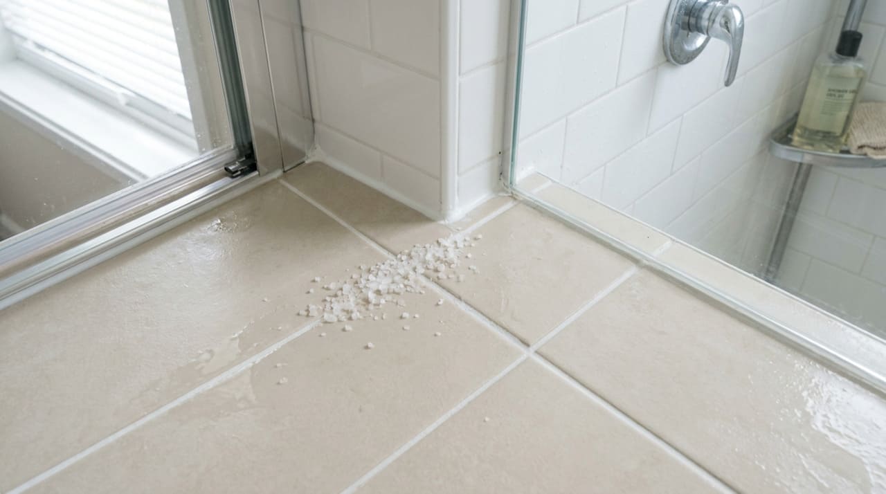 O uso do sal grosso pode fazer sentido quando os cantos do box apresentam resíduos leves