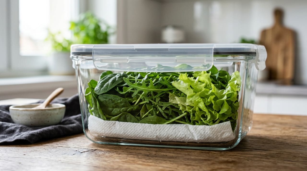 Para que serve colocar uma folha de papel toalha no pote de salada e como guardar para ela nunca murchar na gaveta