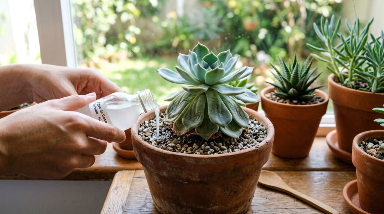 A água de coco costuma despertar interesse entre quem cultiva plantas por ser vista como uma alternativa caseira de hidratação leve.