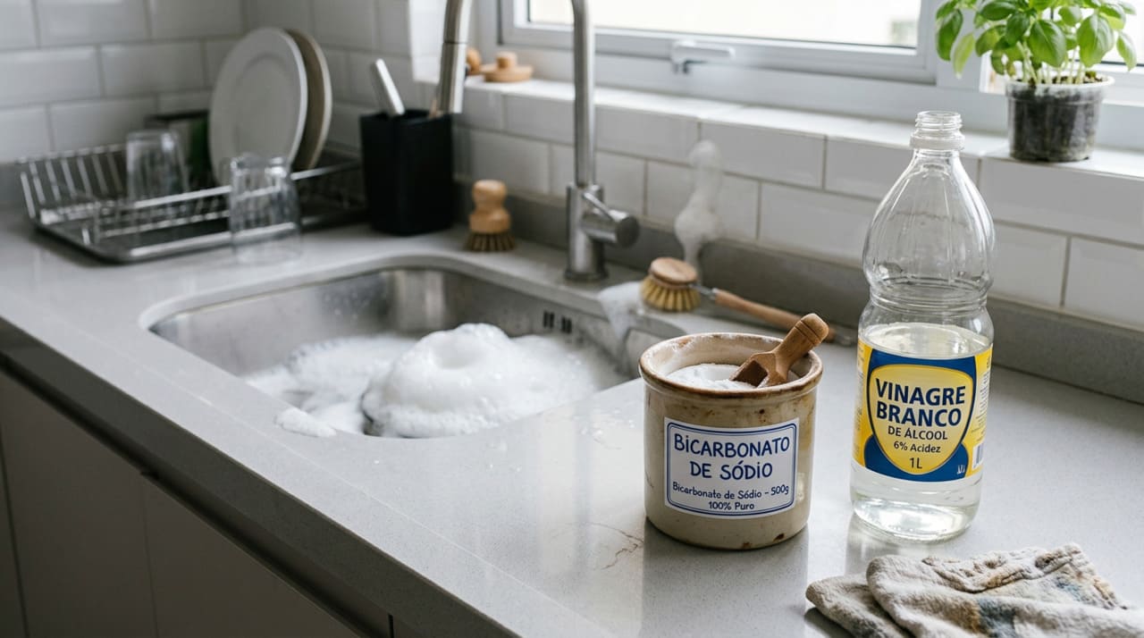 Desentupa a pia do banheiro sem usar produtos químicos, um método simples que funciona com duas coisas da sua cozinha