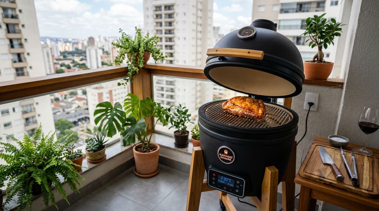O kamado elétrico é uma churrasqueira com formato de ovo