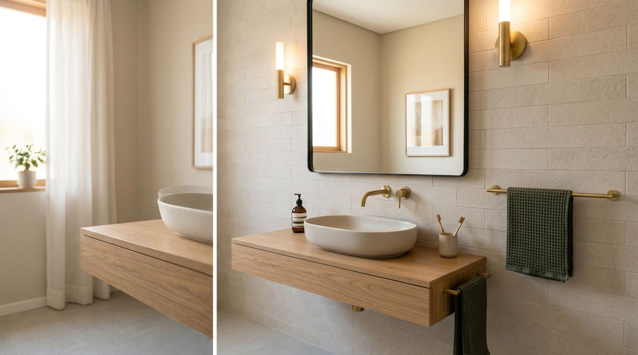 O lavabo do banheiro é como o quadro principal da sala: é o ponto que prende o olhar de quem entra