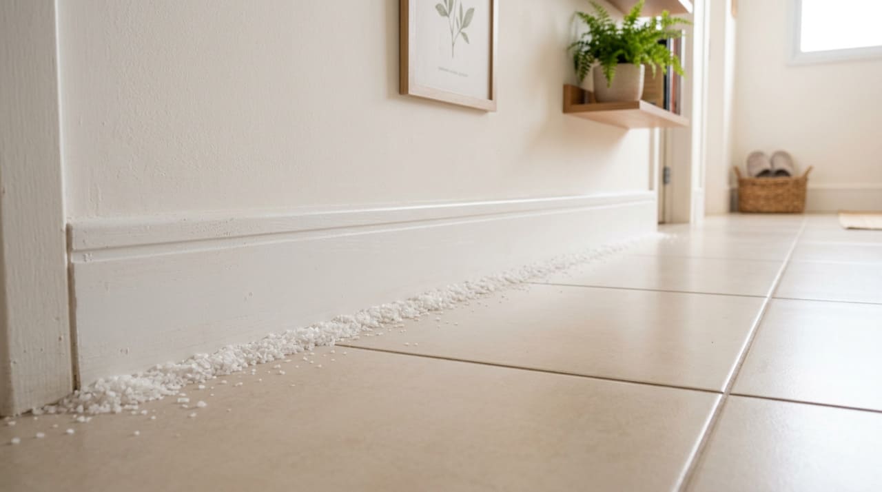 O sal grosso é usado nos rodapés principalmente para tentar segurar um pouco da umidade leve