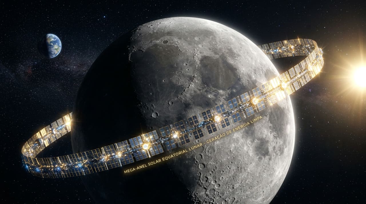 O projeto prevê a instalação de um anel contínuo de células fotovoltaicas ao longo do equador lunar