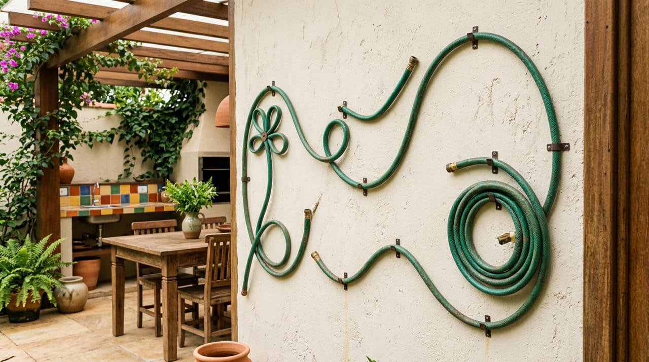 A mangueira quebrada também pode sair do chão e ganhar destaque na parede, criando um mural decorativo com textura, relevo e personalidade