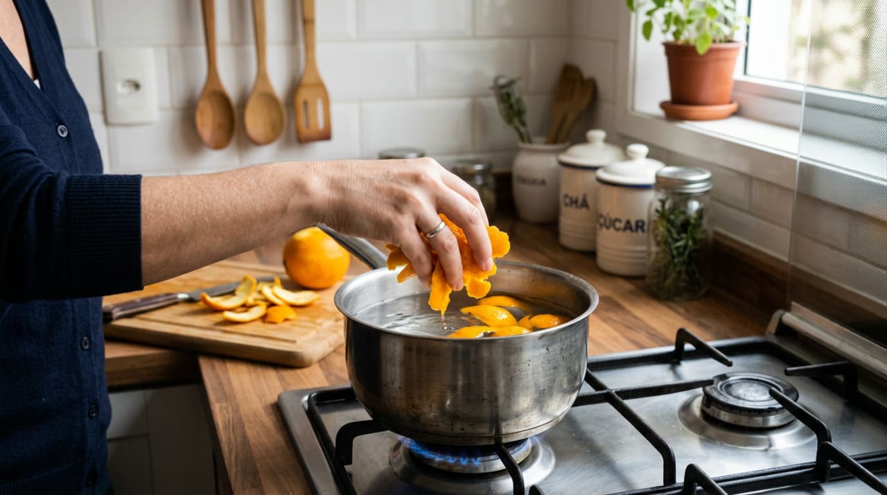 Ferver casca de laranja em casa serve principalmente para espalhar um aroma cítrico agradável pelos ambientes e melhorar a sensação de frescor no lar