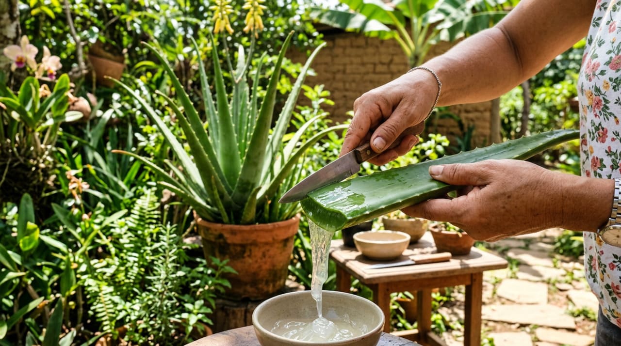 A babosa é uma planta suculenta, o que significa que armazena água nas próprias folhas e consegue sobreviver por longos períodos sem rega.