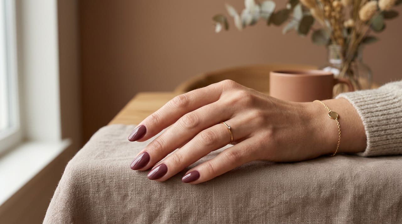 O esmalte borgonha suave reúne vermelhos escuros mais suaves, menos vibrantes e menos intensos que o borgonha tradicional