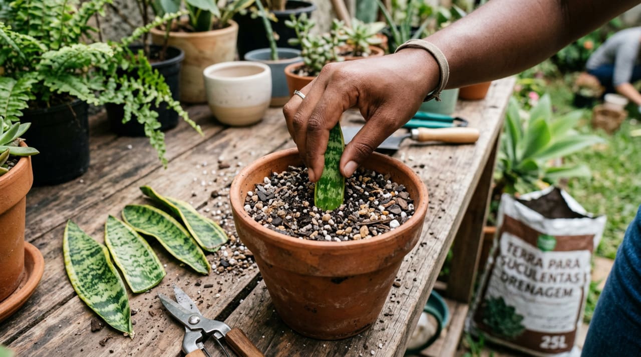 Esse processo funciona porque a espada-de-são-jorge tem uma capacidade regenerativa notável