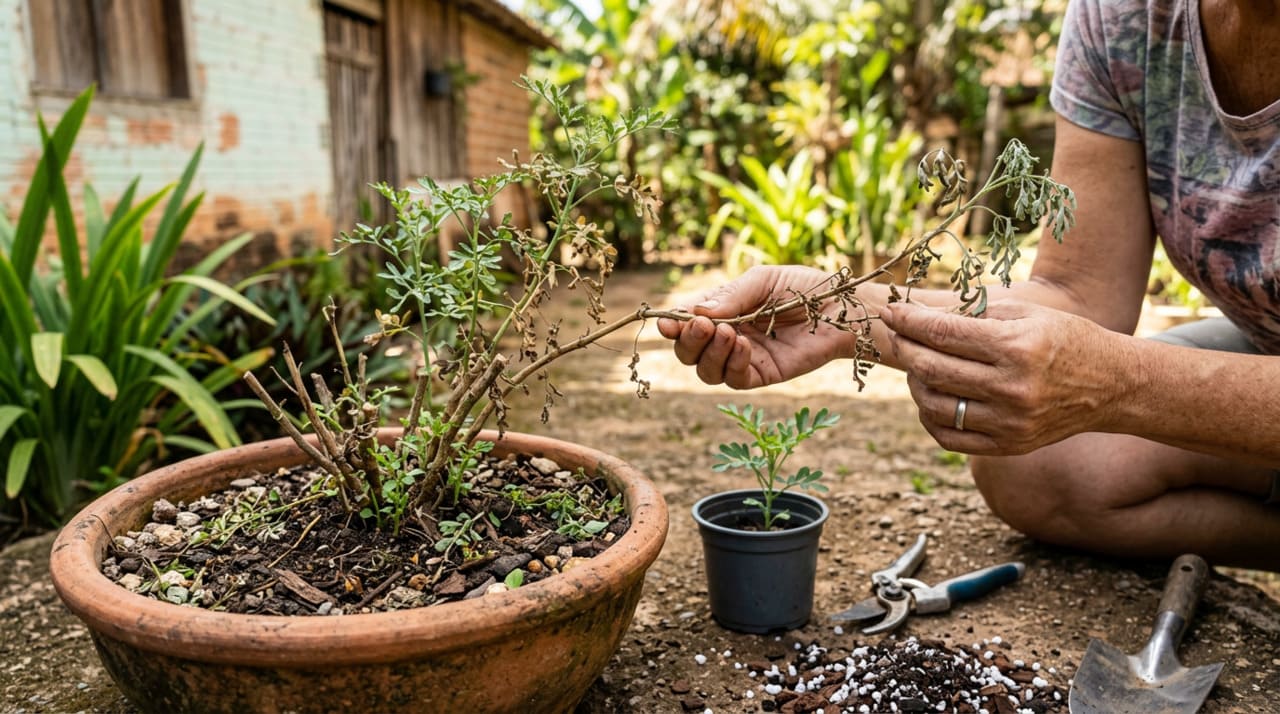 a maioria das pessoas que cultivam a arruda por seu valor simbólico segue o ritual popular de enterrar ou descartar a planta