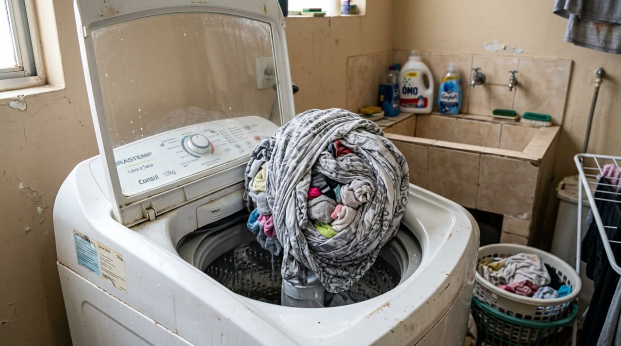 O segredo para não deixar os lençóis se enrolarem na máquina começa na forma de montar a carga.