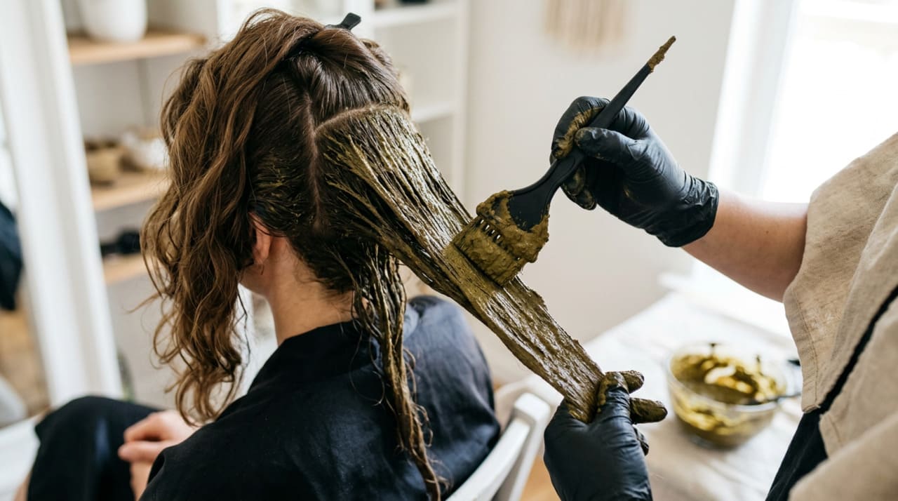 A henna se destaca entre as opções de tintura caseira porque não se limita a cobrir os cabelos brancos