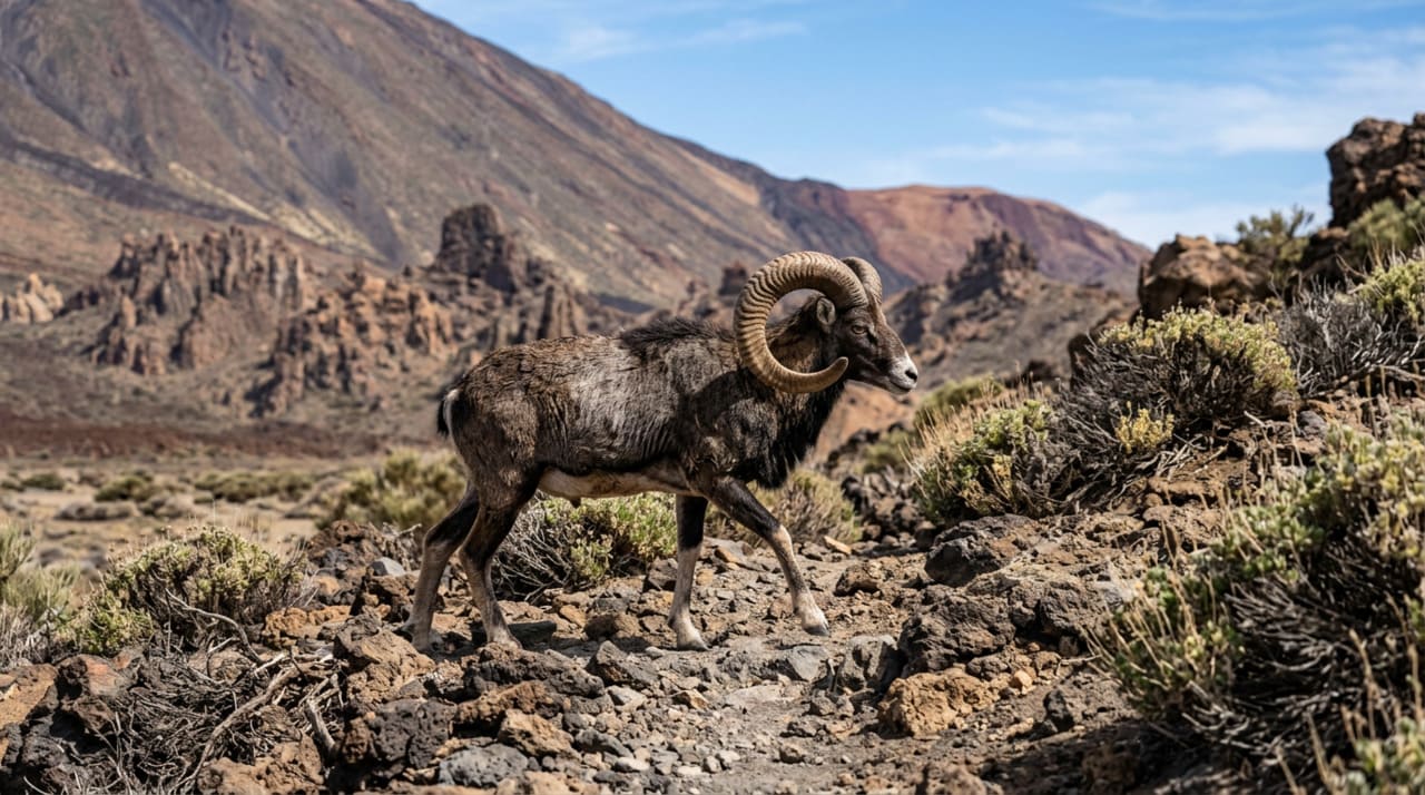 O muflão-europeu (Ovis orientalis musimon) é um mamífero originário de regiões da Ásia e de ilhas mediterrâneas como Córsega e Sardenha
