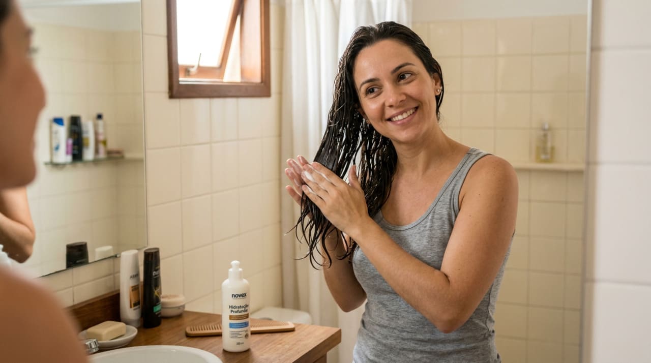 A hidratação caseira funciona como um cuidado simples para melhorar a textura e a aparência do cabelo opaco