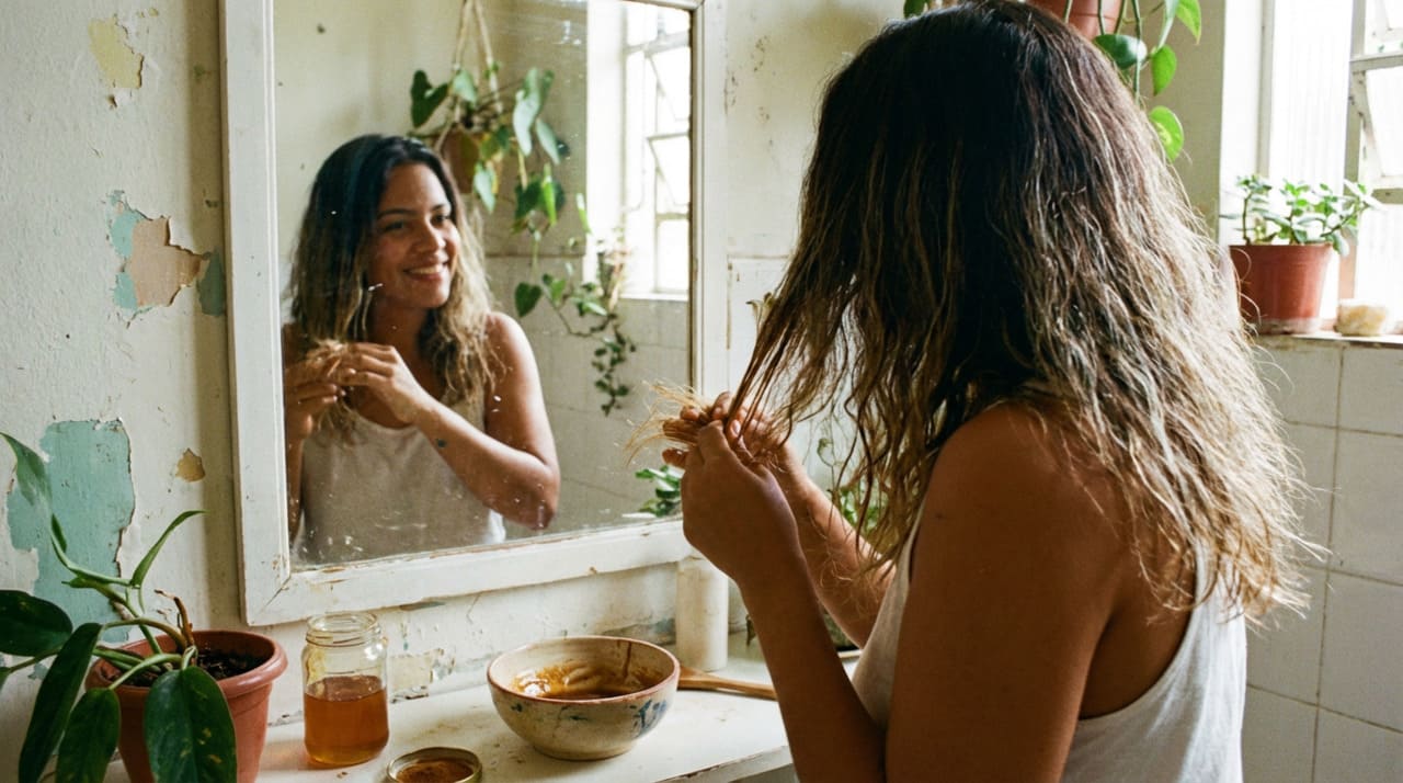 A combinação de mel e canela age principalmente sobre a cutícula do fio, camada externa responsável pelo brilho e pela proteção interna do cabelo.