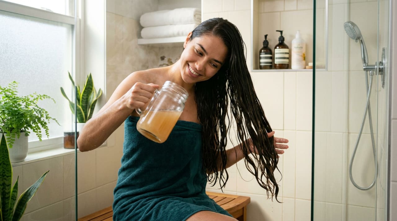 A prática de lavar os cabelos com vinagre de maçã baseia-se no pH mais ácido desse ingrediente.