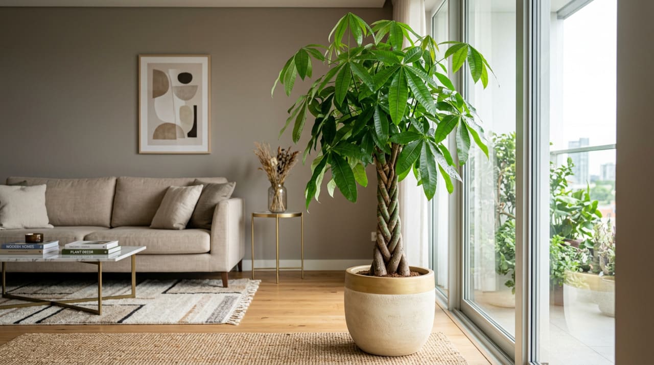 A pachira aquática é uma árvore tropical que, na natureza, vive perto de rios e áreas bem úmidas.