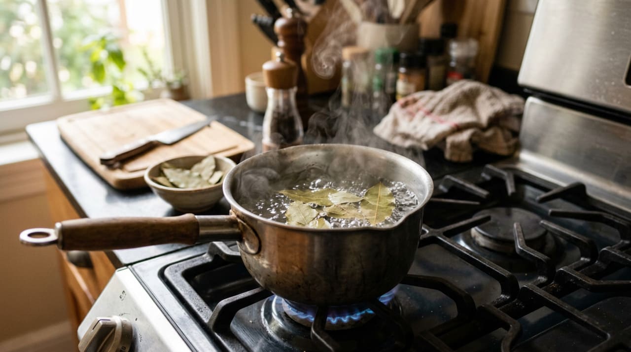 Ferver folhas de louro em casa é mais associado ao aroma e à sensação de conforto do que a um efeito comprovado de limpeza do ar