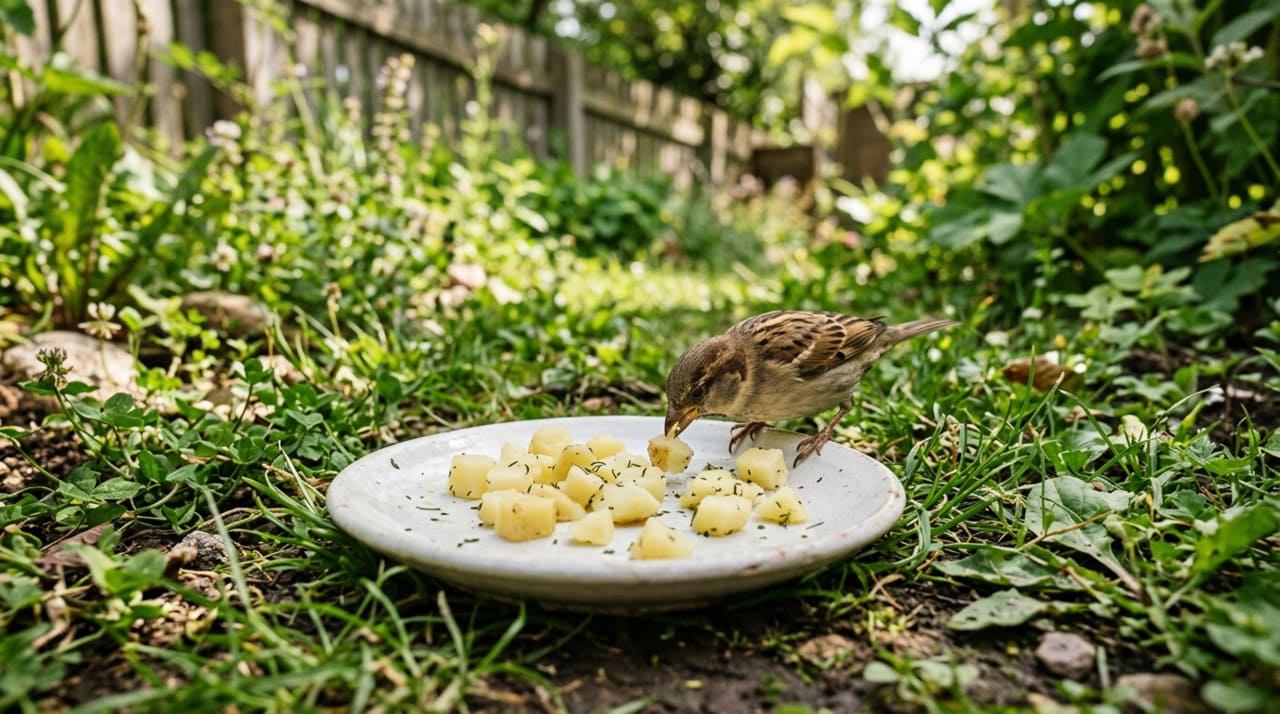 A batata cozida tem duas características que a tornam especialmente adequada para alimentar pássaros silvestres no jardim