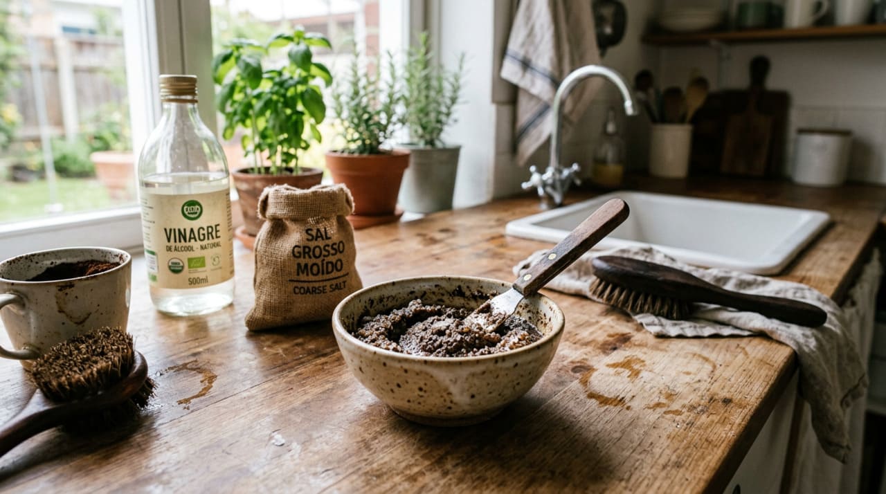 O vinagre na limpeza age de forma completamente diferente da borra de café