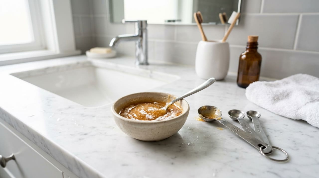 Ao lavar o rosto com mel e bicarbonato, a dúvida mais frequente é justamente como acertar a medida de cada ingrediente