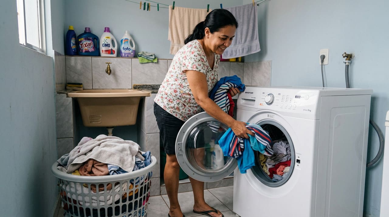 A capacidade em quilos indica o limite de roupas secas que a máquina consegue lavar com eficiência em um único ciclo.