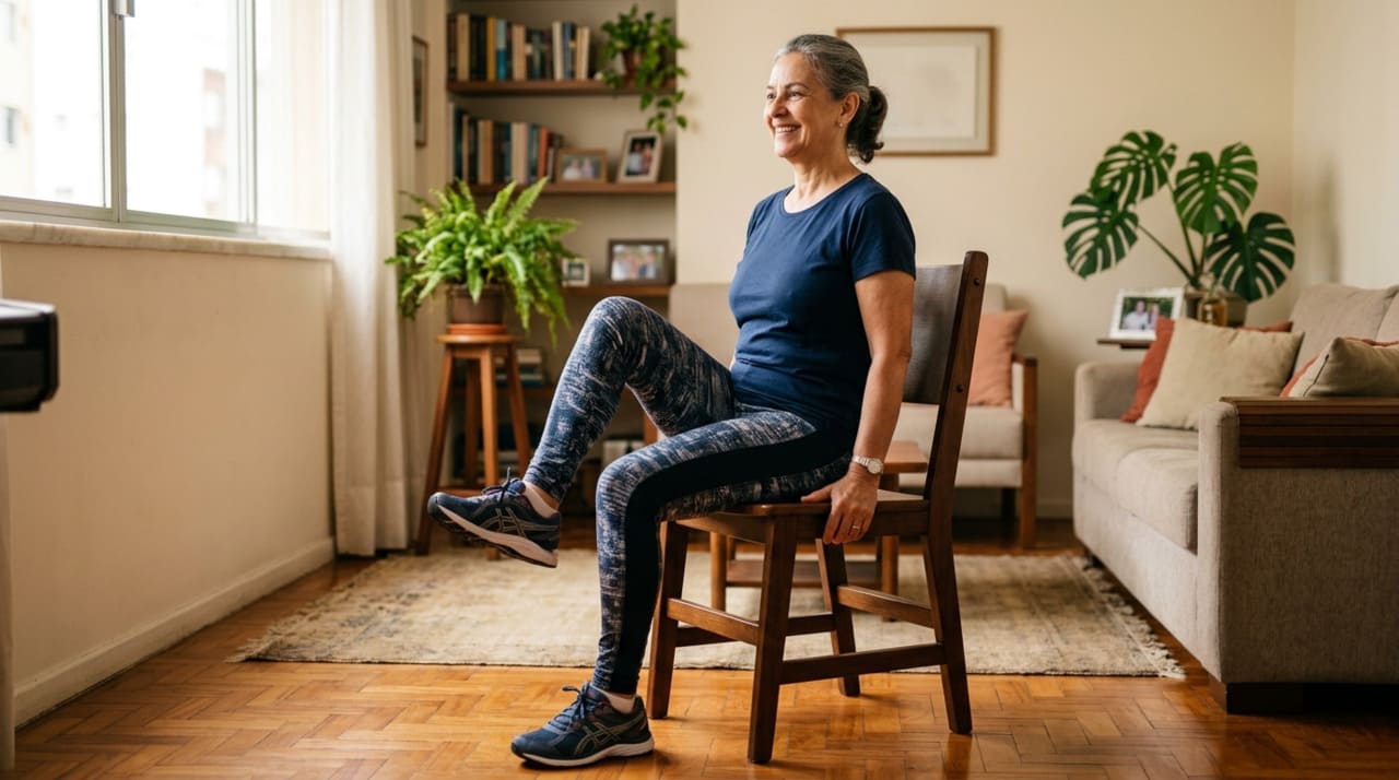 O caminhar sentado é um movimento que simula a marcha natural enquanto a pessoa permanece apoiada em uma cadeira estável