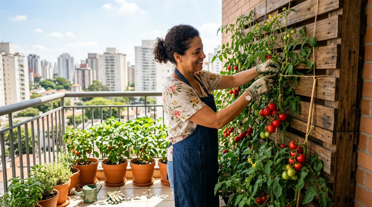 Cultivo de plantas em varandas: os tomates também podem ser cultivados em varandas com painéis de madeira