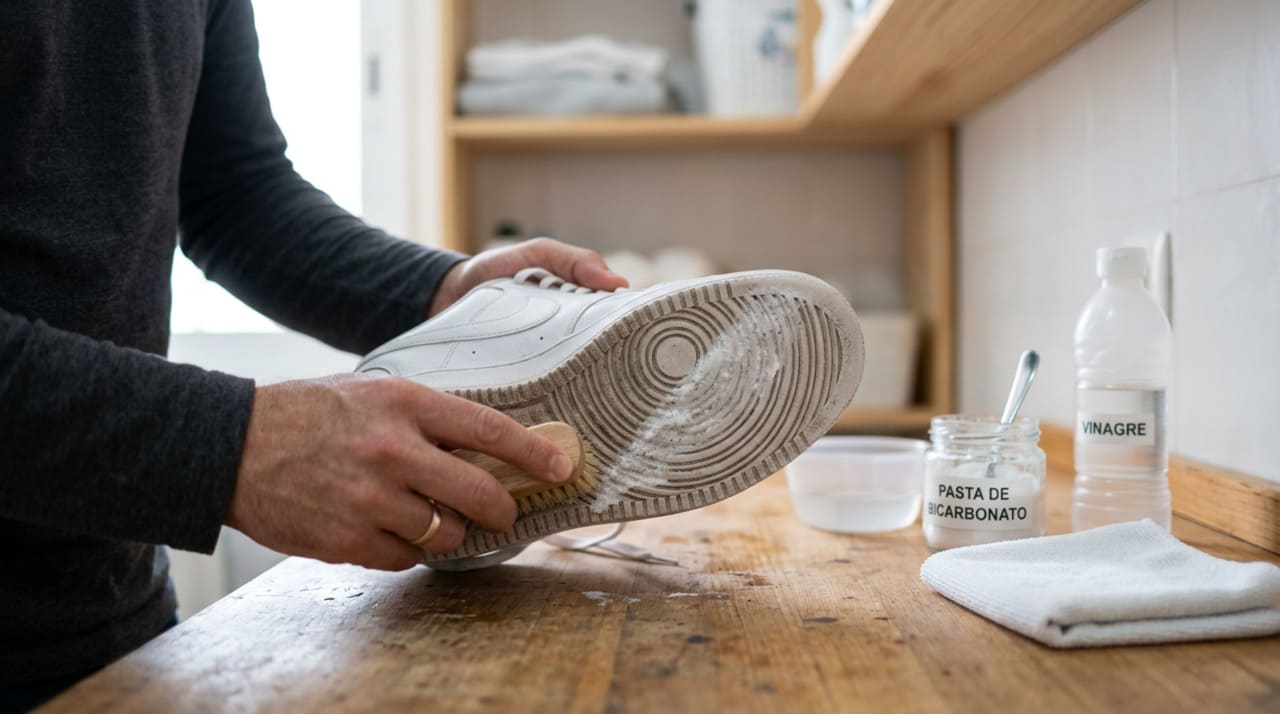 Antes de tentar clarear o solado, é essencial remover a sujeira mais grossa.