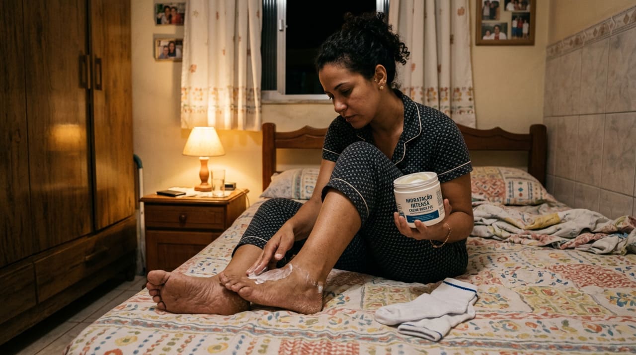 Os calcanhares concentram uma pele naturalmente mais espessa, responsável por suportar o peso do corpo e o atrito constante com o chão e o calçado.