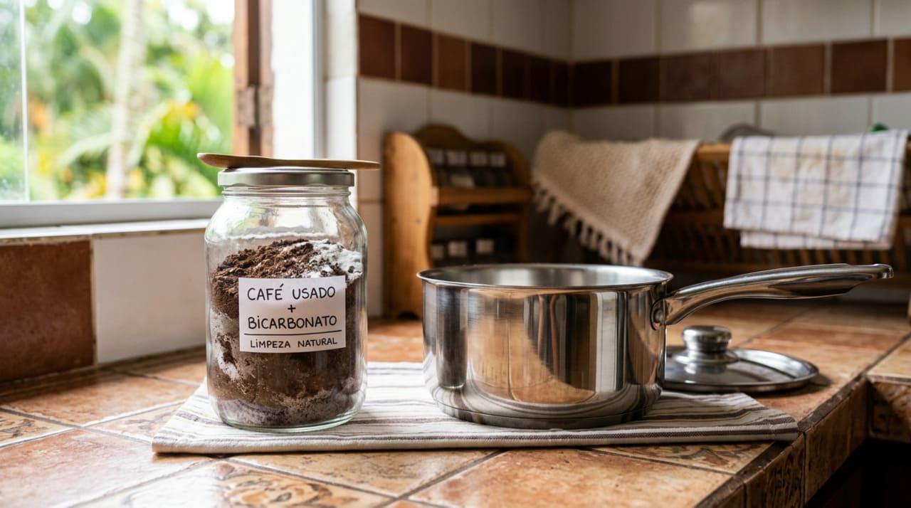 Essa combinação é muito usada para limpar panelas, frigideiras e utensílios com gordura e restinhos de comida grudados.