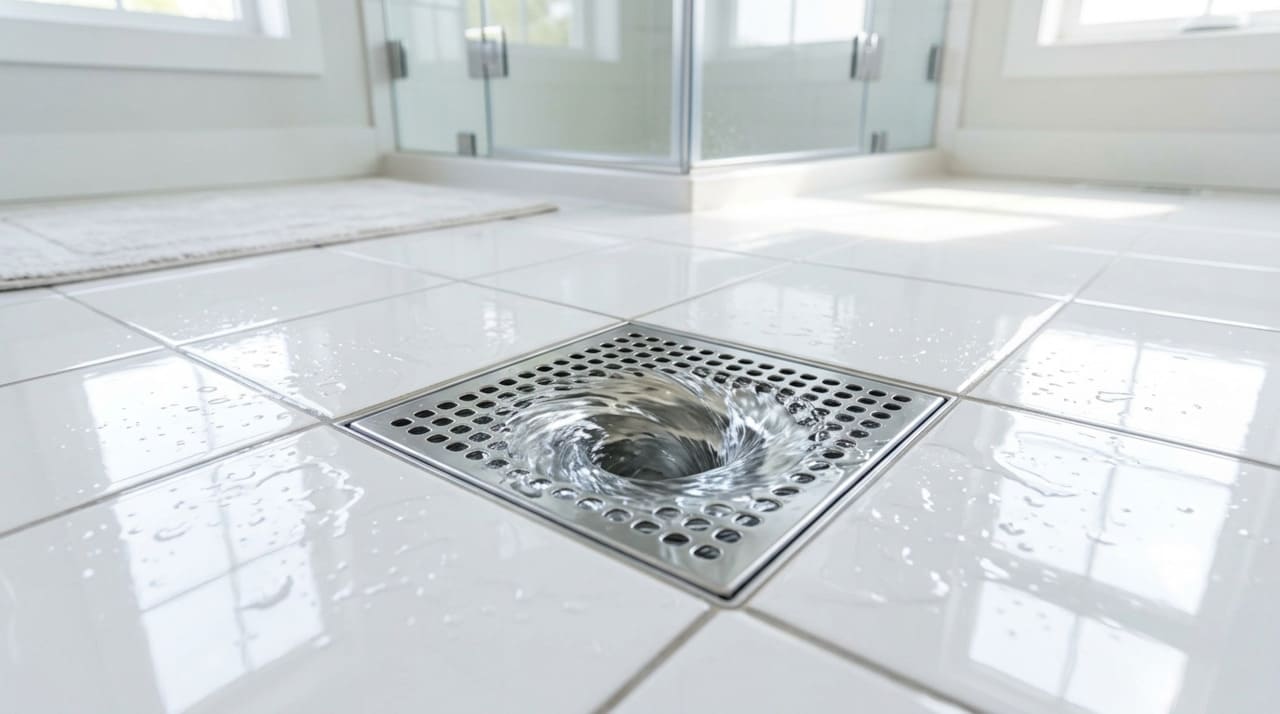 O ralo do chuveiro perde a capacidade de escoamento devido à mistura de cabelos com restos de sabão.