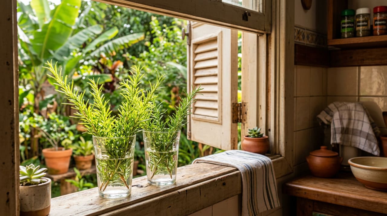 O alecrim no parapeito reúne uma combinação rara de utilidades num único vaso ou raminho