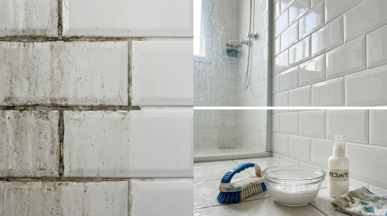 O escurecimento do rejunte está ligado principalmente à presença de mofo, fungos, gordura e restos de produtos de banho.