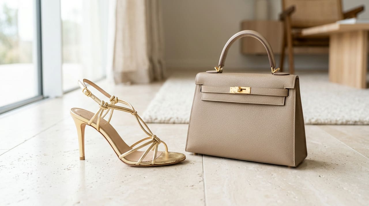 Na prática, a sandália dourada funciona como um ponto de luz na produção.