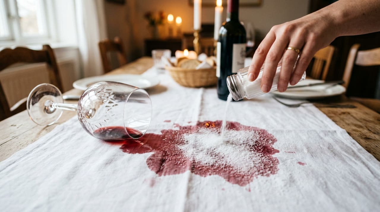 Descobrimos um truque genial para remover manchas de vinho da toalha de mesa