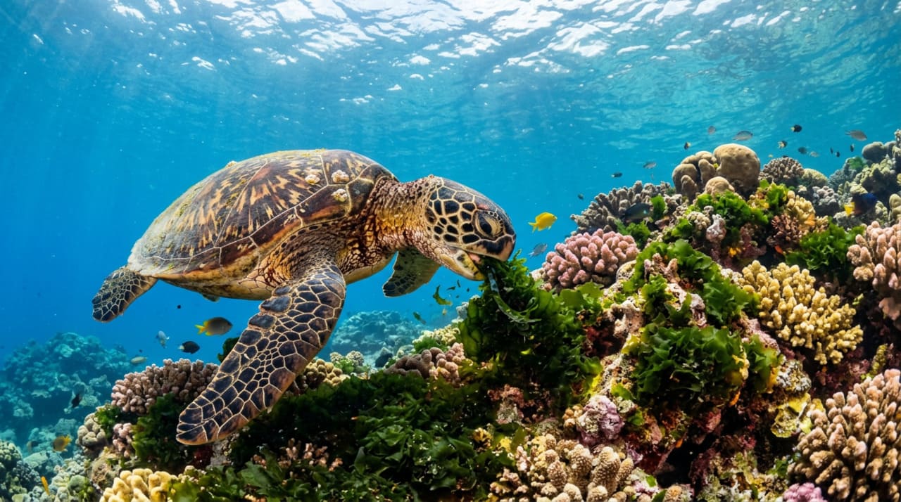Como as tartarugas marinhas retardam a propagação de uma alga invasora nos recifes do Havaí