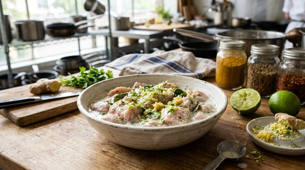 O gengibre não está na marinada tailandesa apenas pelo sabor