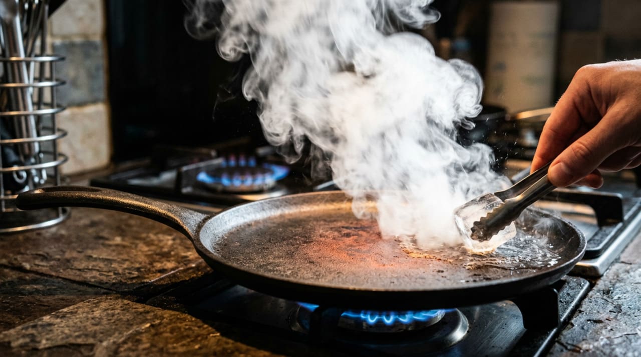 A técnica do cubo de gelo entrega os melhores resultados em frigideiras de ferro fundido e aço inoxidável