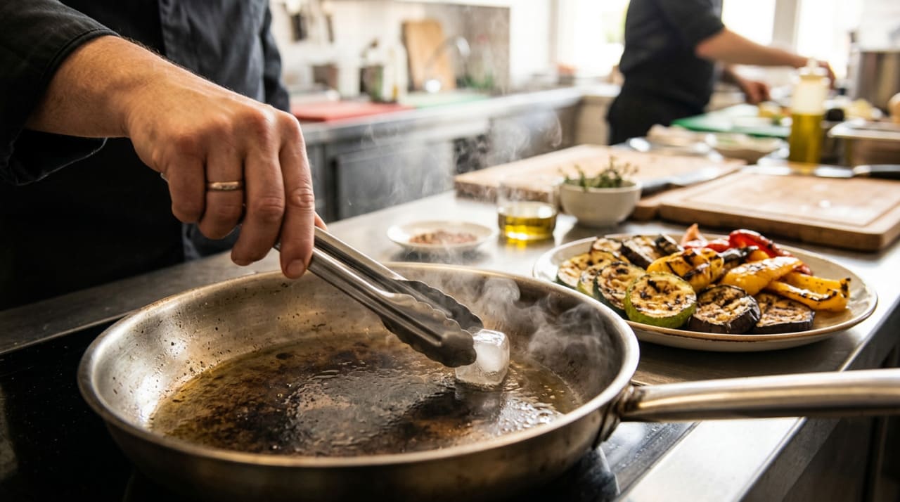 A técnica do cubo de gelo entrega os melhores resultados em frigideiras de ferro fundido e aço inoxidável