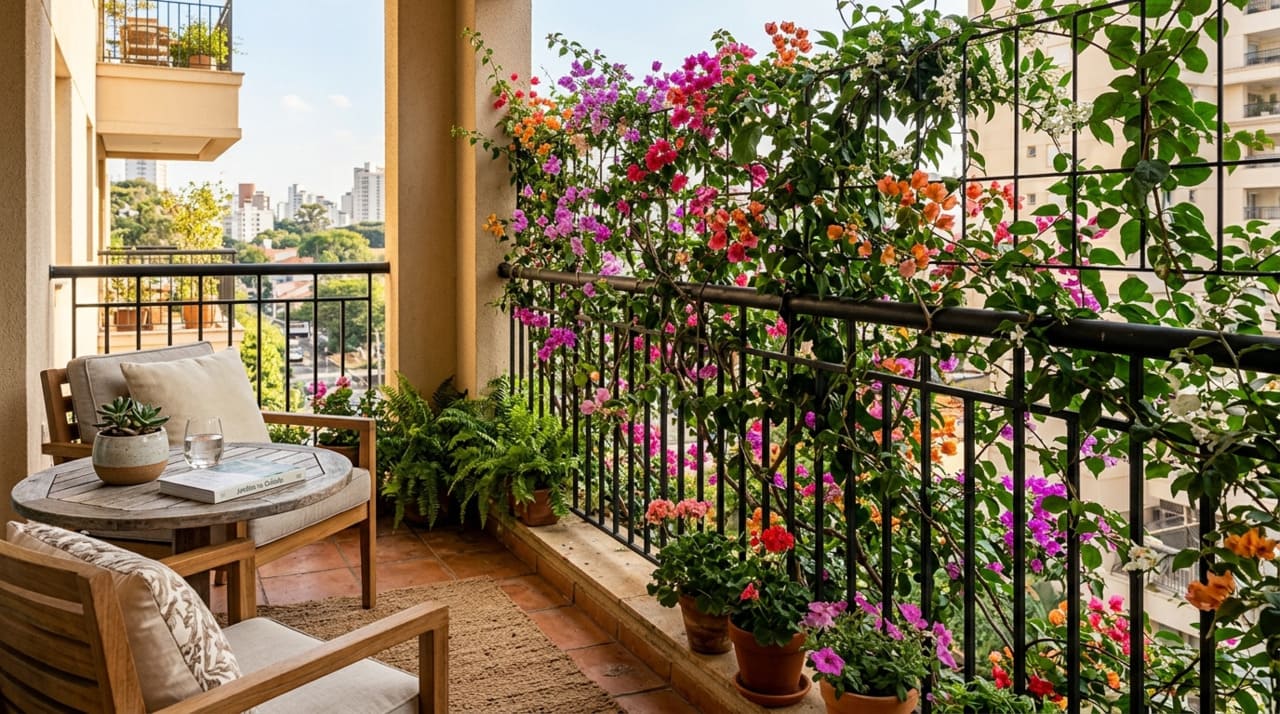 O nível de exposição solar é o primeiro fator a considerar antes de escolher as plantas trepadeiras para a varanda