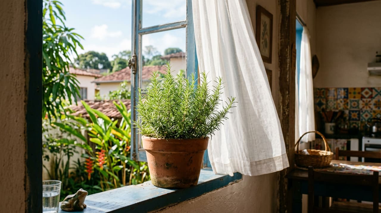 O alecrim no parapeito reúne uma combinação rara de utilidades num único vaso ou raminho