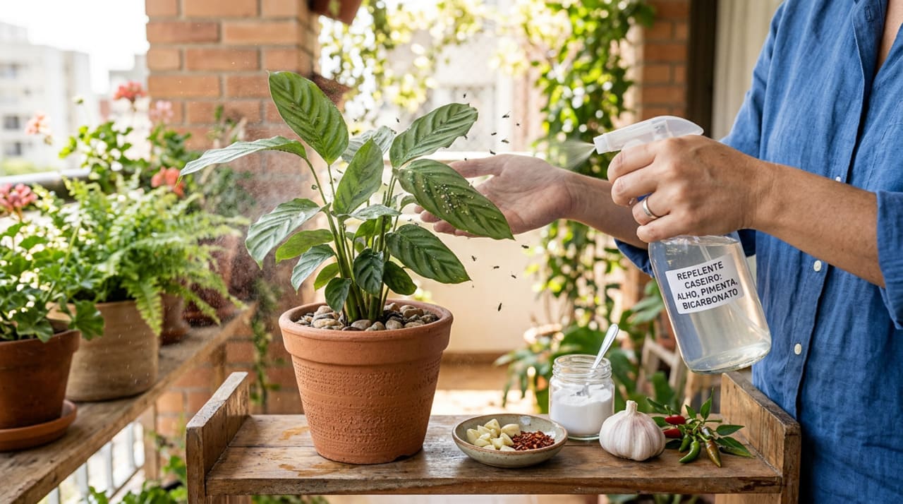 Fungos em plantas domésticas costumam aparecer como manchas escuras nas folhas, mofo branquinho, partes amareladas ou até podridão em raízes e caules.