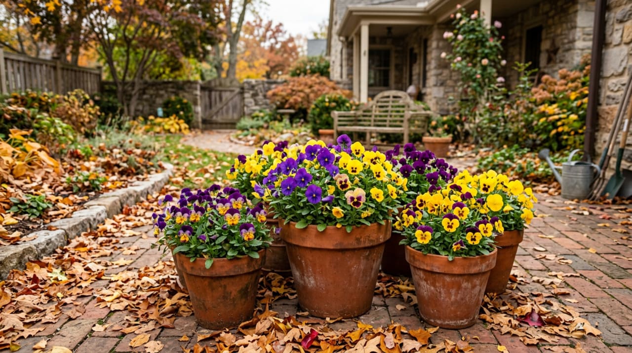 Para quem busca um visual vibrante, o Amor-perfeito e a Viola cornuta são escolhas imbatíveis, pois suportam geadas leves e florescem com intensidade sob o sol de outono