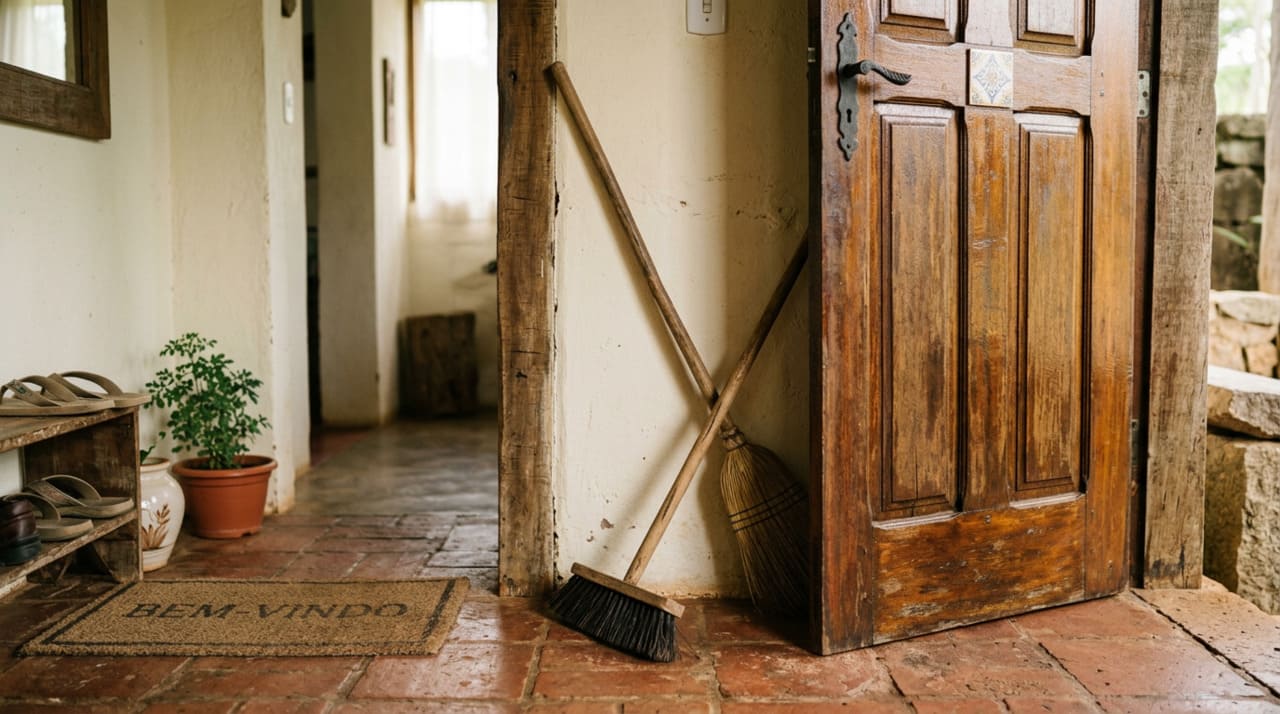 Deixar uma vassoura atrás da porta, segundo a crença popular, serve para “mandar embora” a visita indesejada.