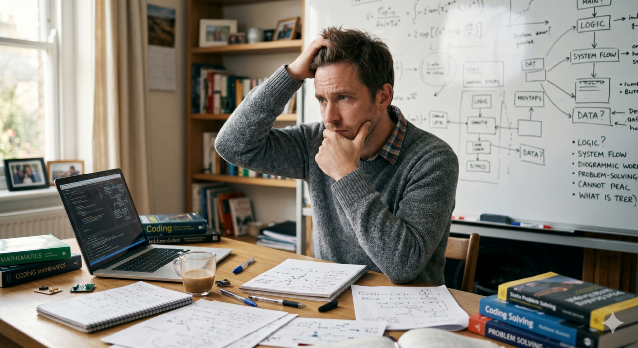 Homem pensando em como resolver um problema