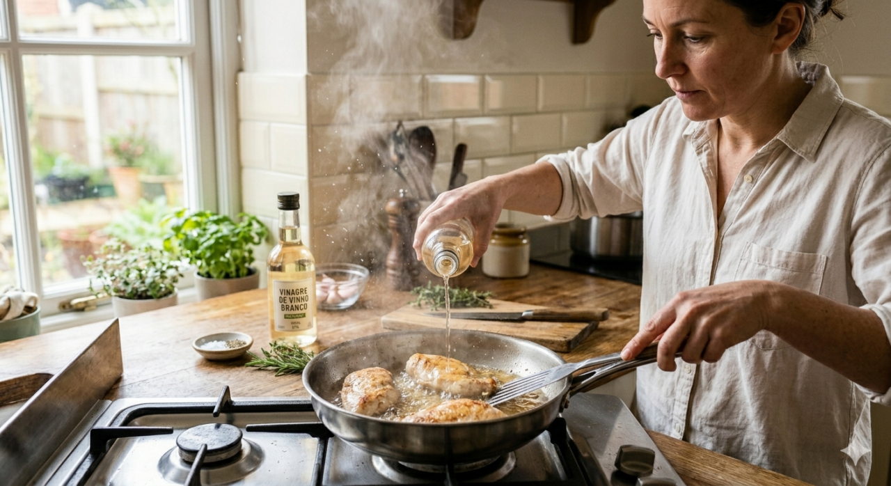 Por que colocar vinagre na frigideira ao fritar peito de frango