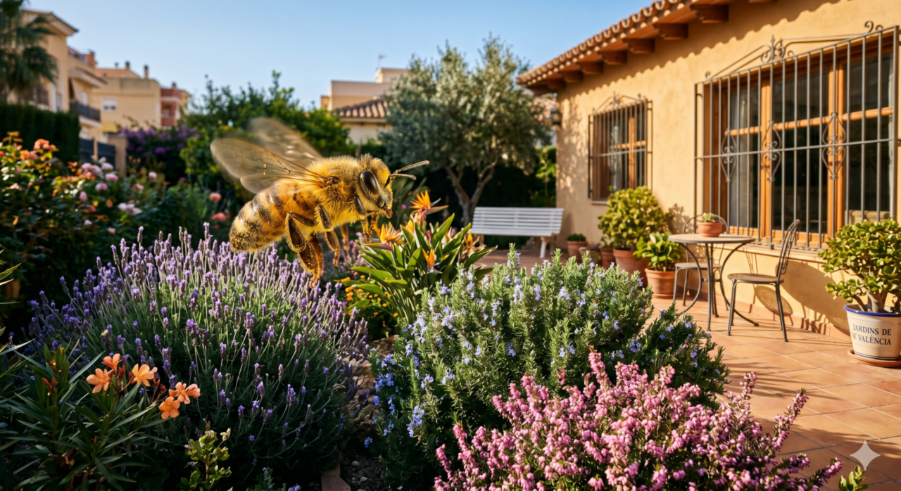 Abelhas no jardim indicam um ecossistema saudável e promovem a polinização, essencial para plantas, flores e frutos.