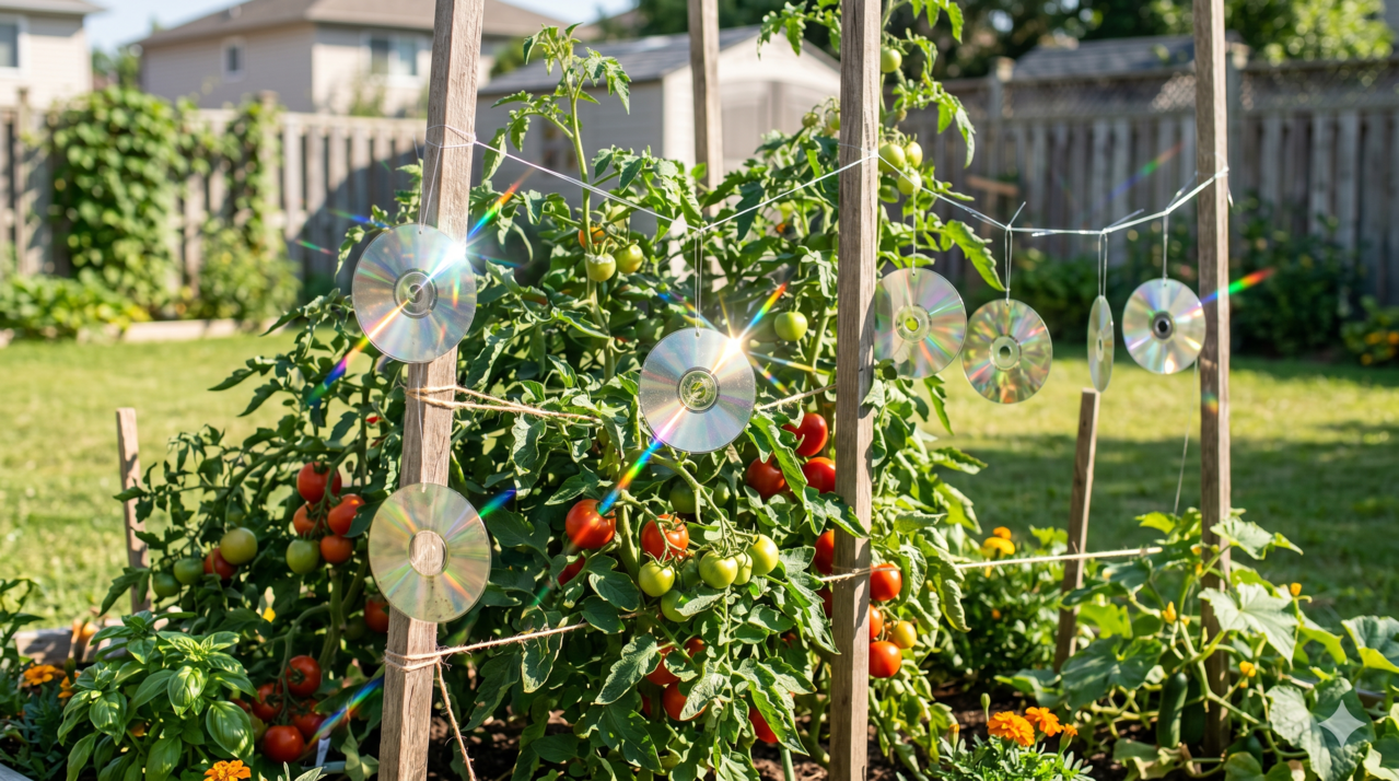 Espantar pássaros do jardim ficou mais fácil com CDs reaproveitados. Aprenda esse método simples e proteja sua colheita.